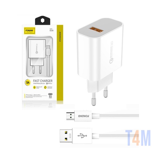 Foneng Fast USB Wall Charger EU46 with Micro Cable 3A White